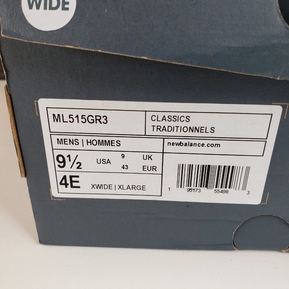 NEW BALANCE 515 V3 Athletic Running Shoes Men's Size 9.5 4E Wide Gray/White NIB - Picture 12 of 12